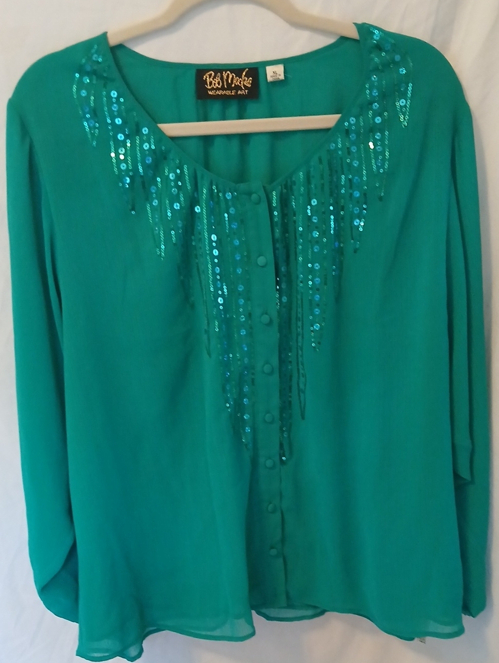Green-Embellished Sequin Women's Blouse